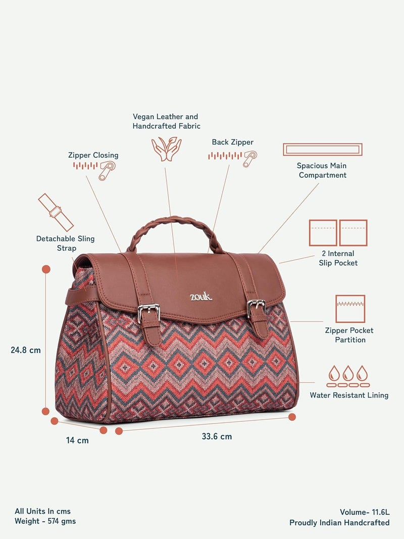 ZOUK حقيبة ساتشيل تراث كونكونا للنساء | جوت | جلد نباتي مصنوع يدويًا مع حزام كتف قابل للفصل - Image 4