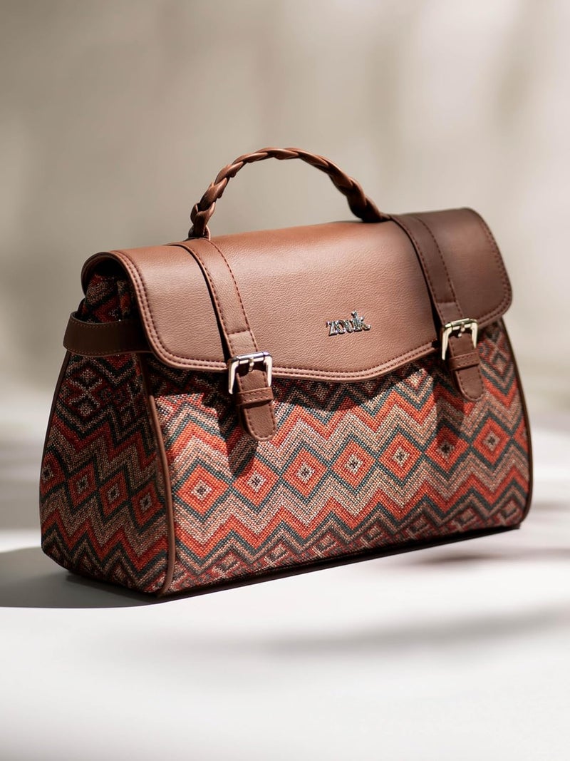 ZOUK حقيبة ساتشيل تراث كونكونا للنساء | جوت | جلد نباتي مصنوع يدويًا مع حزام كتف قابل للفصل - Image 3