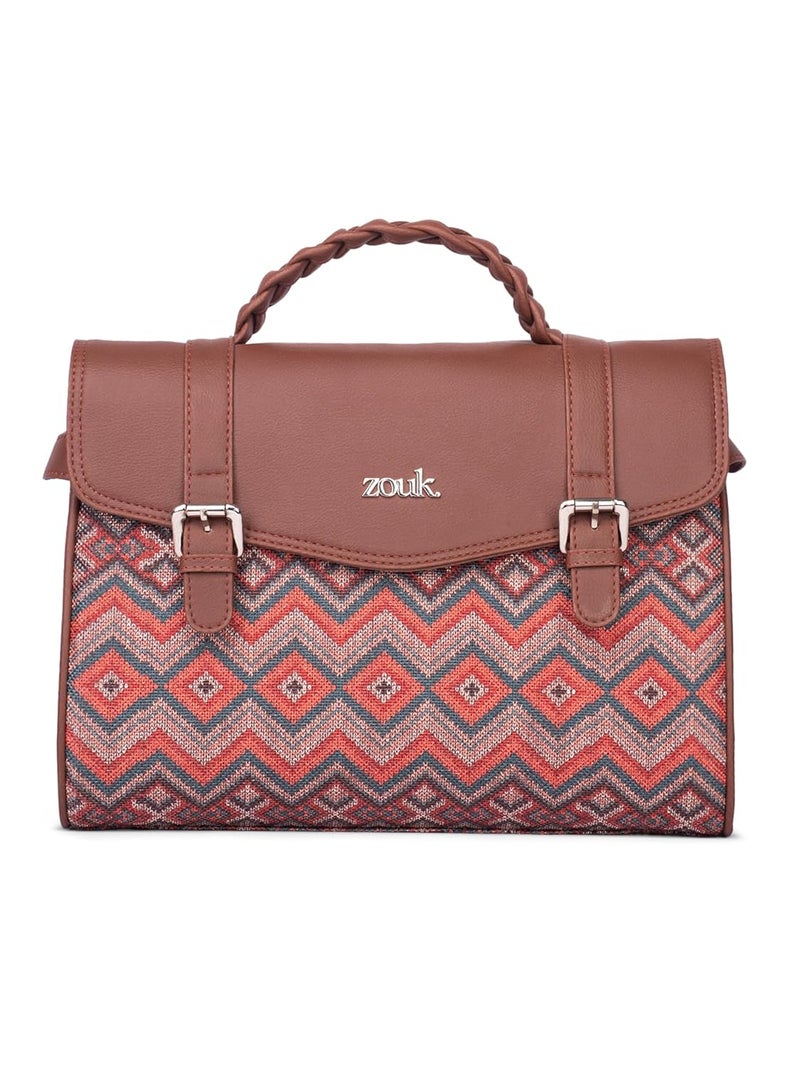 ZOUK حقيبة ساتشيل تراث كونكونا للنساء | جوت | جلد نباتي مصنوع يدويًا مع حزام كتف قابل للفصل - Image 1