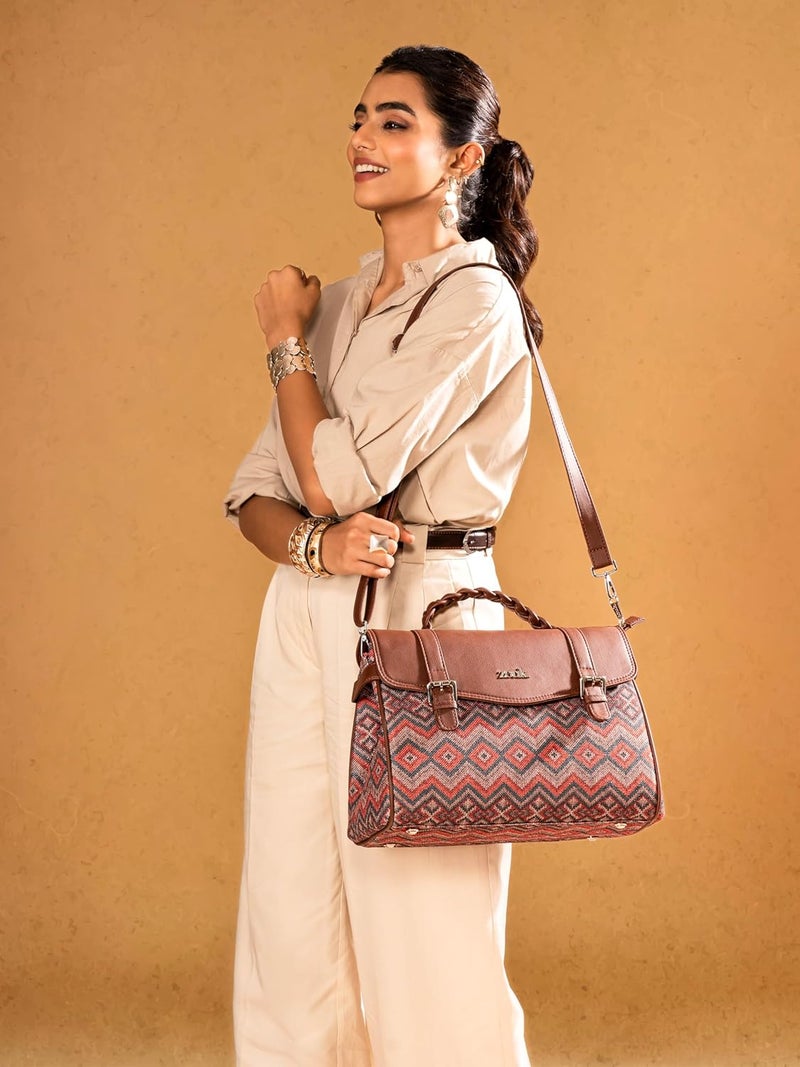 ZOUK حقيبة ساتشيل تراث كونكونا للنساء | جوت | جلد نباتي مصنوع يدويًا مع حزام كتف قابل للفصل - Image 2