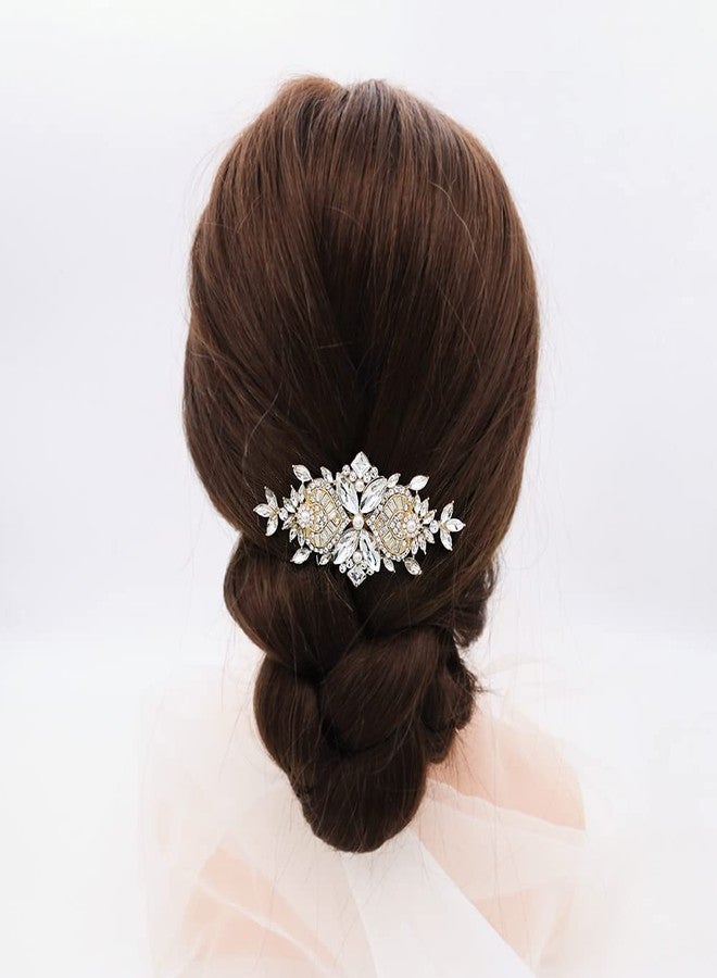 Xerling Gold Rhinestone Bridal Hair Comb Pearl Hair Accessory for Women - Image 2