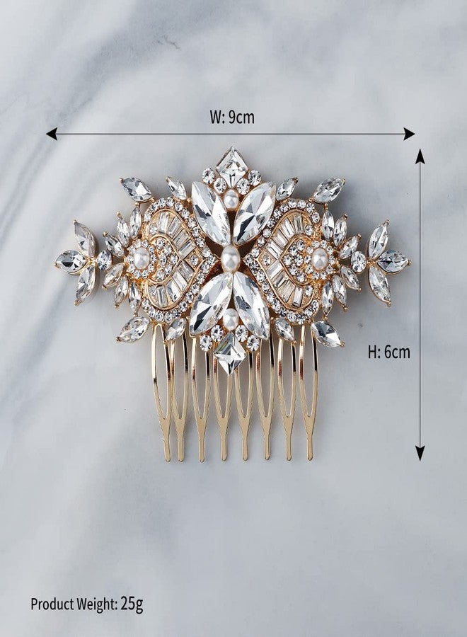 Xerling Gold Rhinestone Bridal Hair Comb Pearl Hair Accessory for Women - Image 5