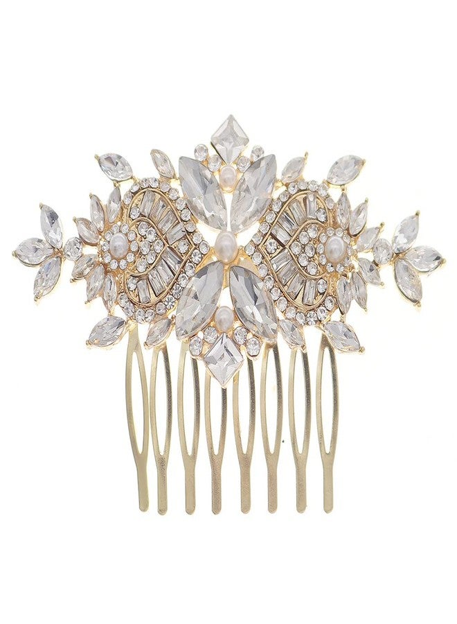 Xerling Gold Rhinestone Bridal Hair Comb Pearl Hair Accessory for Women - Image 1