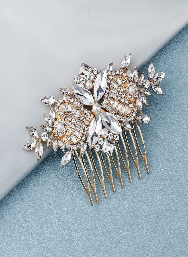 Xerling Gold Rhinestone Bridal Hair Comb Pearl Hair Accessory for Women - Image 4