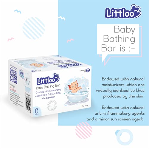 Littloo Baby Bathing Bar for Newborns & Babies - 2 Pieces | Gentle Moisturizing Soap with Essential Oils & Hydrolyzed Wheat Protein | Mild Daily Baby Soap | 0+ Months - Image 2