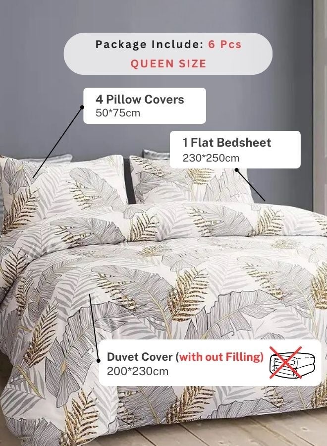 LUNA Home Queen size Elegant leaves duvet cover set without filling, white with gray - Image 2