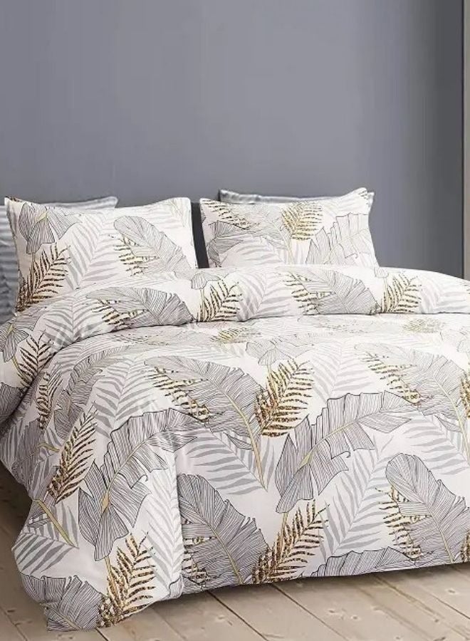 LUNA Home Queen size Elegant leaves duvet cover set without filling, white with gray - Image 3