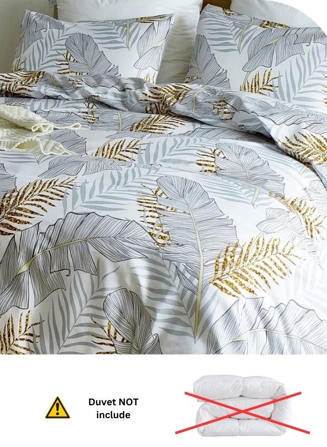 LUNA Home Queen size Elegant leaves duvet cover set without filling, white with gray - Image 5