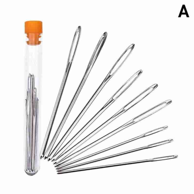9pcs/set transparent bottle packaging, blunt-tipped hand sewing needle set, tubular embroidery yarn needles with large eyelets. - Image 1