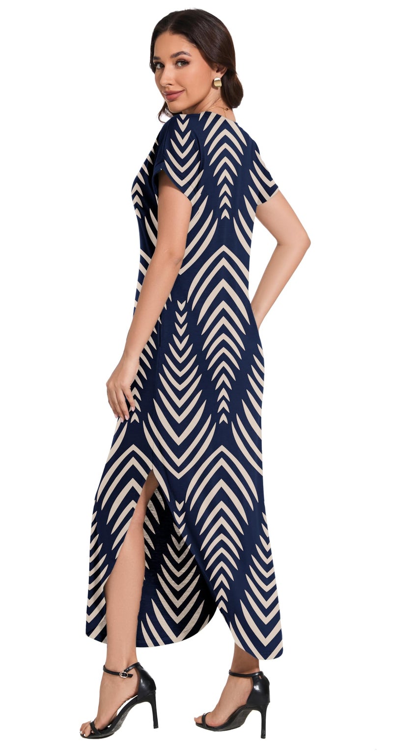 Jeqeocafy Women Summer Long Sundress Crewneck Short Sleeve Maxi Dress 2026 Casual Loose Striped Dress with Pockets - Image 5