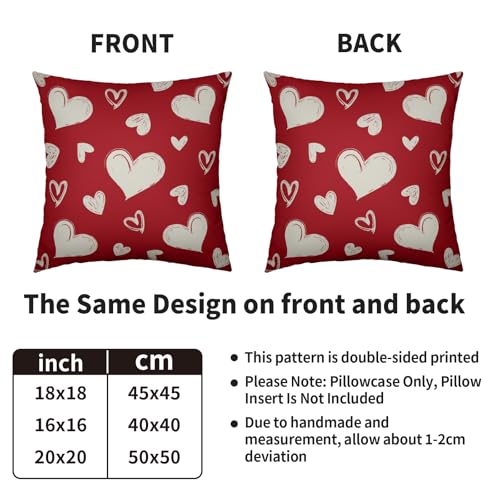 Smozenith Red Valentines Pillow Covers 18X18 Set of 2, Valentine's Day Cream Love Heart Pattern Print Decorative Throw Pillow Covers Outdoor Farmhouse Holiday Decorations Cushion Case Couch Sofa Bed Decor - Image 4