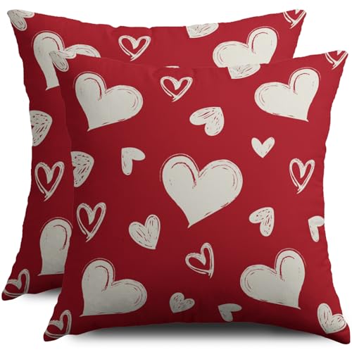Smozenith Red Valentines Pillow Covers 18X18 Set of 2, Valentine's Day Cream Love Heart Pattern Print Decorative Throw Pillow Covers Outdoor Farmhouse Holiday Decorations Cushion Case Couch Sofa Bed Decor - Image 1