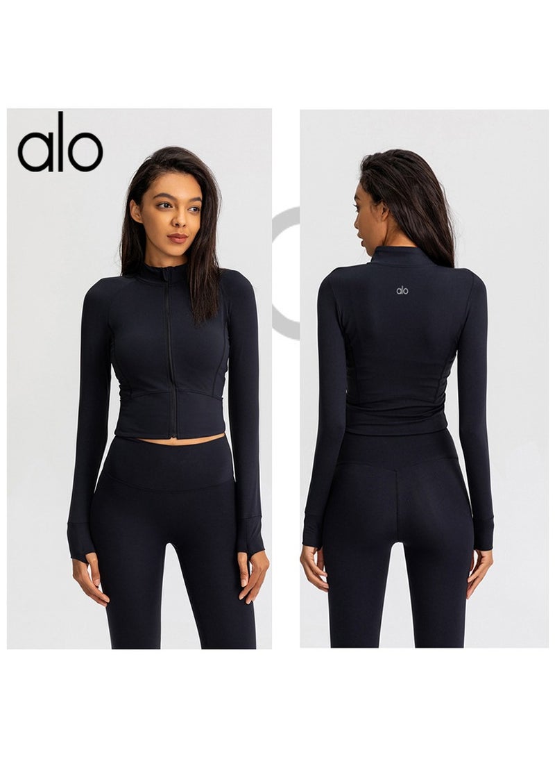 alo alo Sport Coat Women's tight yoga wear quick-drying long-sleeved top Zipper cardigan Running fitness jacket - Image 1