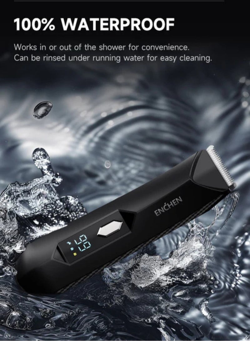 ENCHEN Spark 2 Body Hair Trimmer – Waterproof, Skin-Safe Ceramic , 80-90 Mins Runtime, Built-in LED Light, Travel Lock, Multi-Functional Display, Storage Base, 3 Length Guide Combs (3-12mm) – Black - Image 4