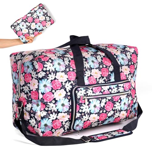 Lyf 22" Foldable Large Travel Duffel Duffle Bag Sports Gym Tote Bag For Women Overnight Carryon Weekend Bag Shoulder Bag Water Resistant (little flower) - Image 1