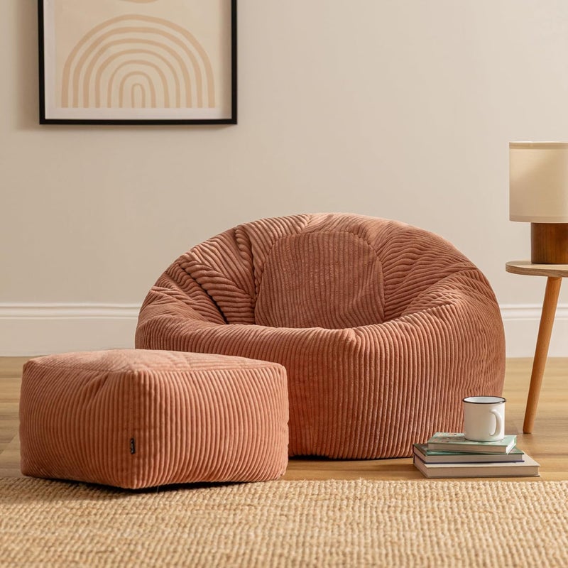 ICON Kingston Cord Bean Bag with Footstool, Dawn Pink, Large Adult Bean Bag Chair with Filling Included, Comfy Chair, Pouffe Footstool, Living Room Furniture, Bedroom Furniture - Image 4