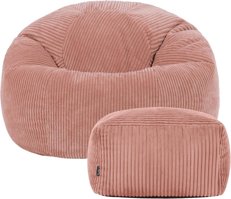 ICON Kingston Cord Bean Bag with Footstool, Dawn Pink, Large Adult Bean Bag Chair with Filling Included, Comfy Chair, Pouffe Footstool, Living Room Furniture, Bedroom Furniture - Image 5