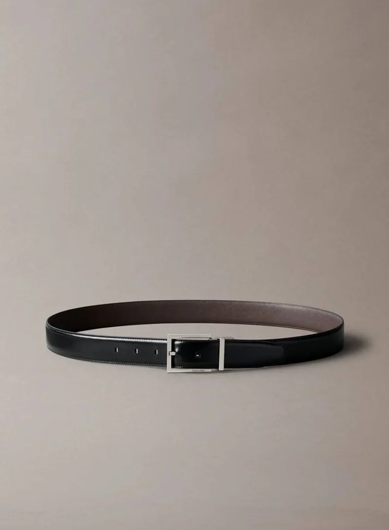 Calvin Klein Black/CK Dark Brown/Brushed Nickel Reversible Smooth Leather Belt for Men | Best Price UAE