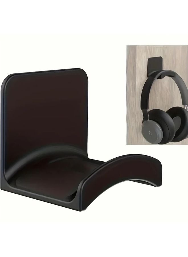 Black Wall Mounted Headphone Holder Adhesive Mount Space Saving Organizer - Image 1