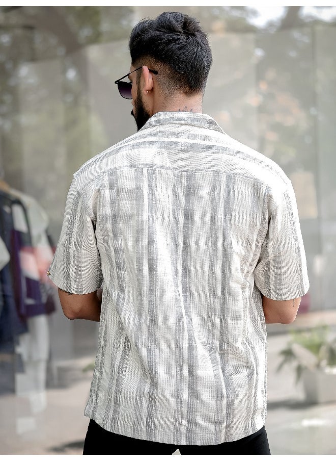 Maniac Mens Stripes 3/4th Sleeve 3/4th White Grey Shirt  - Image 3