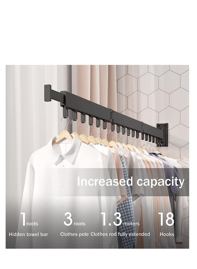 Aluminum Clothes Drying Rack,Wall Mounted Space-Saver,Retractable,Collapsible, Strong Load-Bearing,for Balcony,Laundry,Wardrobe,Kitchen,Parlour,Bathroom,Bedroom（Windproof Ring, Three Pole）  - Image 4