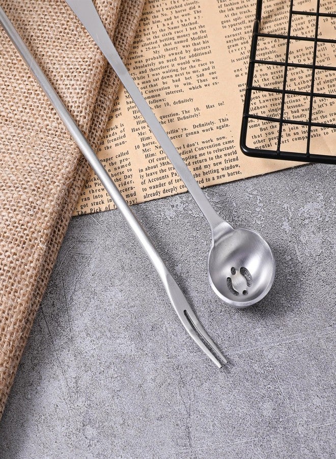Bruislard 2 Pack Olive Spoon and Pickle Fork Stainless Steel Long Handle Food Picker for Pickle Olive Spoons with Drain Holes Jars Serving Spoon and Fork Set for Olives Pickles Onion Cucumber - Image 3