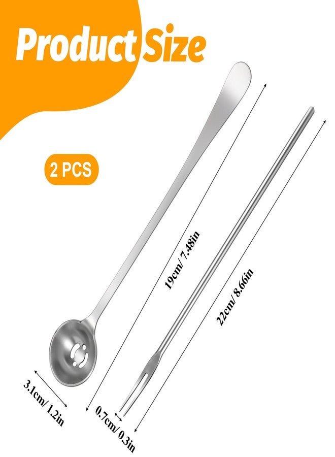 Bruislard 2 Pack Olive Spoon and Pickle Fork Stainless Steel Long Handle Food Picker for Pickle Olive Spoons with Drain Holes Jars Serving Spoon and Fork Set for Olives Pickles Onion Cucumber - Image 5