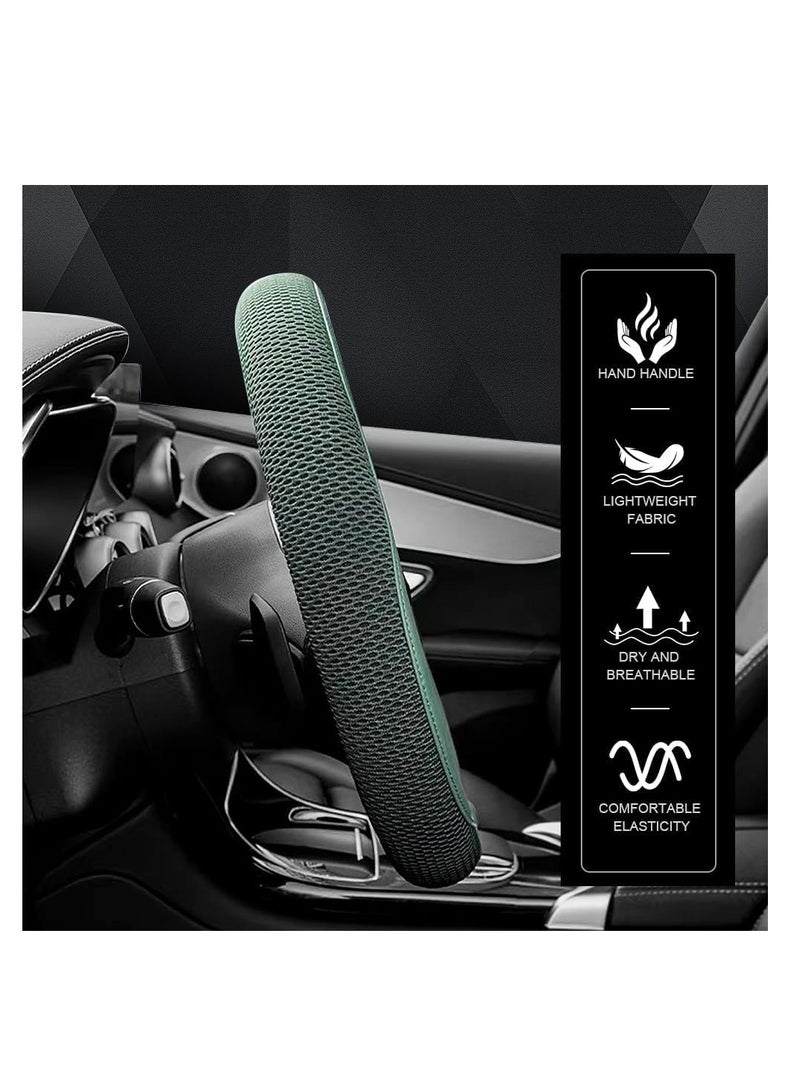 SYOSI Car Steering Wheel Cover, Leather and Breathable ice Silk Fabric, Comfortable, Non-Slip, Warm in Winter and Cool in Summer, Universal 15 inch (Green) - Image 1