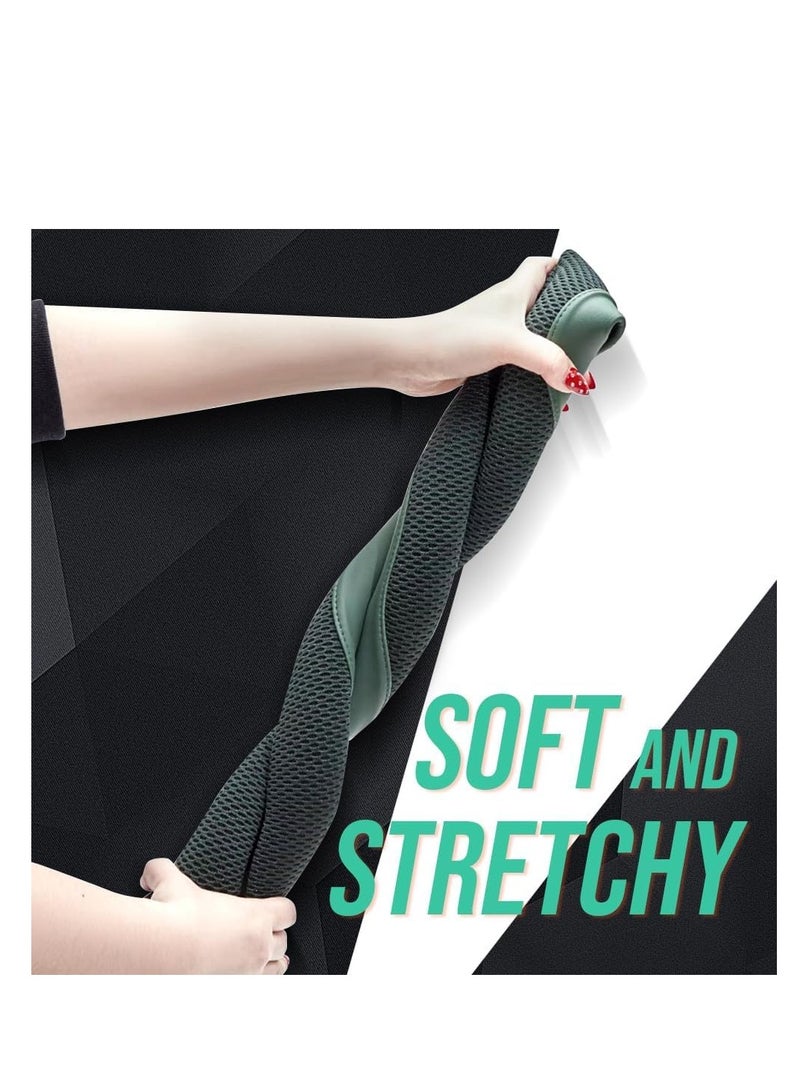 SYOSI Car Steering Wheel Cover, Leather and Breathable ice Silk Fabric, Comfortable, Non-Slip, Warm in Winter and Cool in Summer, Universal 15 inch (Green) - Image 2