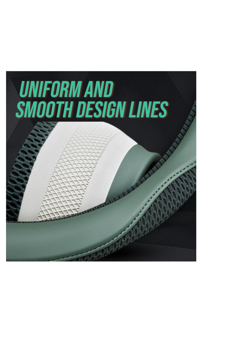 SYOSI Car Steering Wheel Cover, Leather and Breathable ice Silk Fabric, Comfortable, Non-Slip, Warm in Winter and Cool in Summer, Universal 15 inch (Green) - Image 3