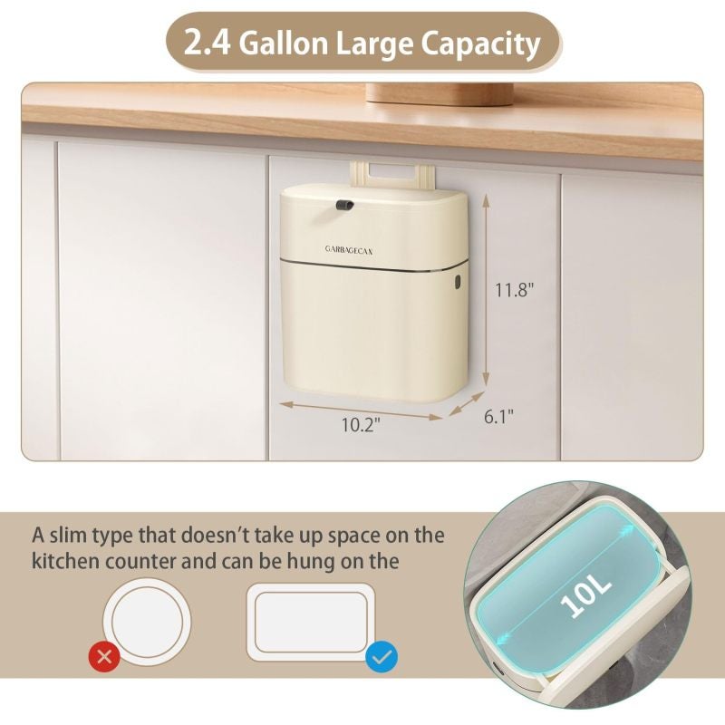 Hanging Trash Can: 1 White Small Waste Bin With Lid - Compact Kitchen Compost Bin for Home Kitchen Countertop Or Under Sink Use - Image 2