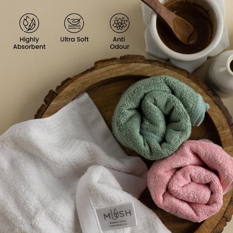 Mush 100 Bamboo Face Towel Ultra Soft Absorbent Quick Dry Towels for Facewash Gym Sports Travel Suitable for Acne Prone Skin 13 x 13 Inches 500 GSM Pack of 3 Pink White Green - Image 3