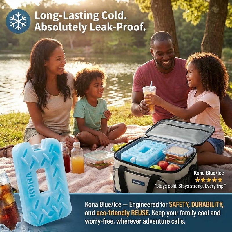 Kona Blue/Ice Ice Packs for Lunch Box - 2 lb Freezer Packs Compatible With Yeti Cooler Bags | Dry Ice Shock Pack, Long-Lasting Reusable Ice Packs for Lunch Bags (10" x 5.5" x 1.5" Pack of 4) - Image 3