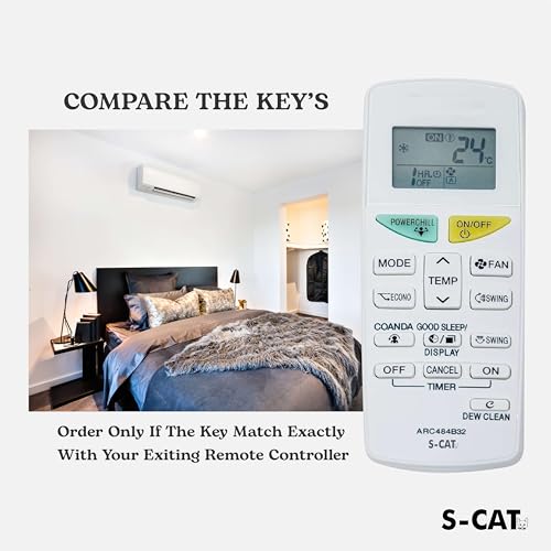 S-CAT Compatible Daikin AC Remote Control ARC484B32 with Dew Clean Function for Split & Window Air Conditioner | Replacement Remote for FTKM60U MTKM50U MTKM35U FTKM35U Models | Model 132L - Image 3