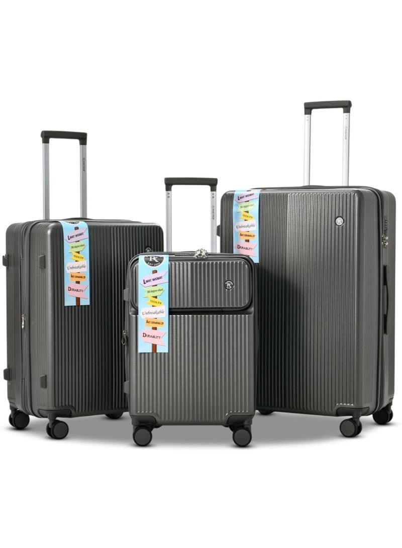 ZAAPPY Lightweight Hardshell Luggage 3 Pcs Set with Front Opening Carry-On Suitcase for Easy Access and a Convenient Bottle Holder - Image 1
