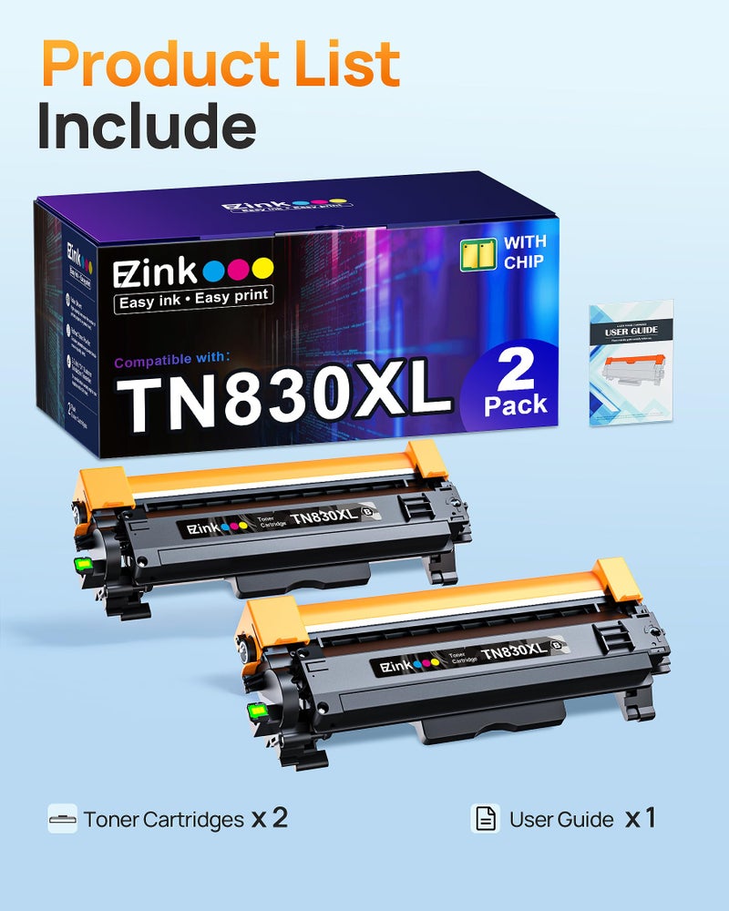 E-Z Ink Compatible TN830XL Toner Cartridge Replacement for Brother TN830XL TN830 TN 830 Toner Cartridges Compatible with Brother DCP-L2640DW HL-L2460DW HL-L2480DW HL-L2400D Printer (2 TN830XL Toner) - Image 4