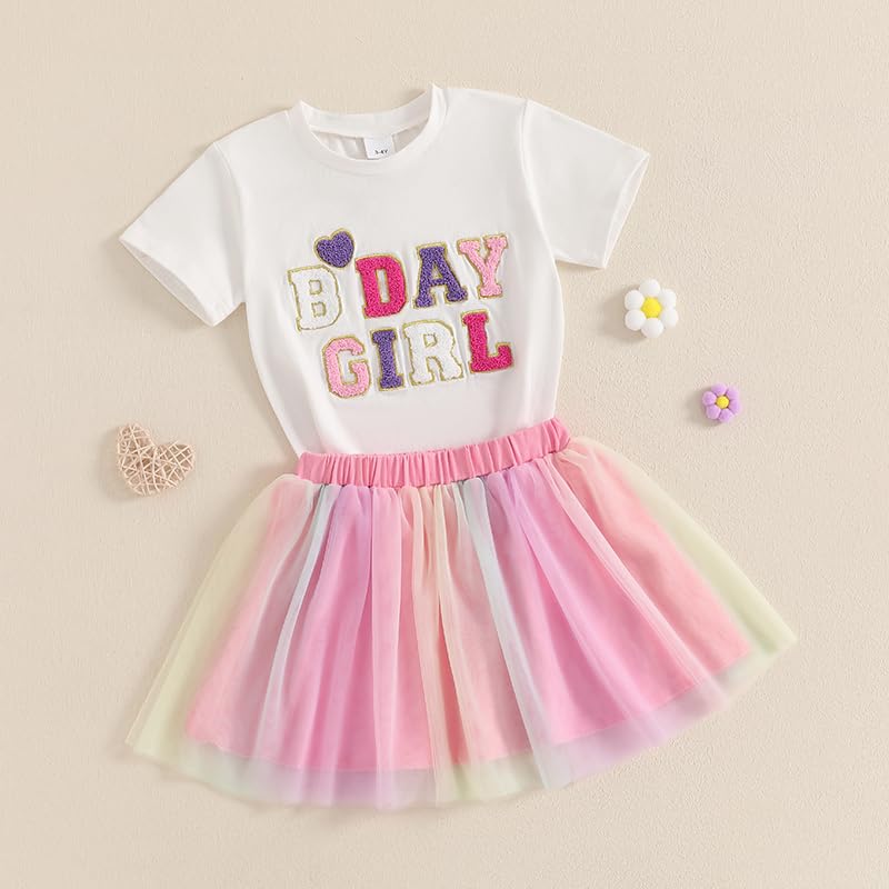 JLKGICF Toddler Baby Girl Birthday Outfit Letter Embroidery Long/Short Sleeve Sweatshirt Tutu Dress Skirts Birthday Gift - Image 2