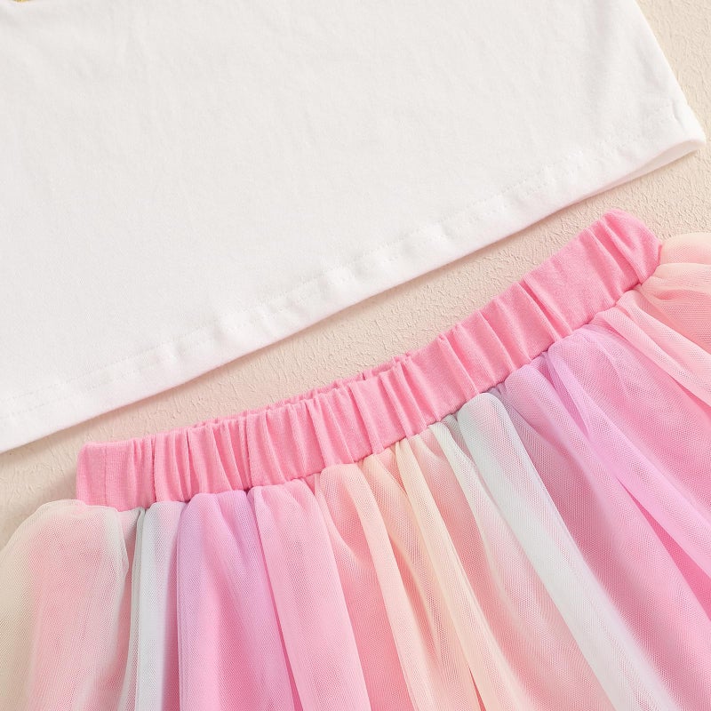 JLKGICF Toddler Baby Girl Birthday Outfit Letter Embroidery Long/Short Sleeve Sweatshirt Tutu Dress Skirts Birthday Gift - Image 5