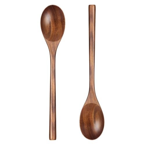 HANSGO 2PCS Large Wooden Cooking Spoons, 12 Inches Wooden Kitchen Utensil for Cooking, Serving, Mixing - Image 1