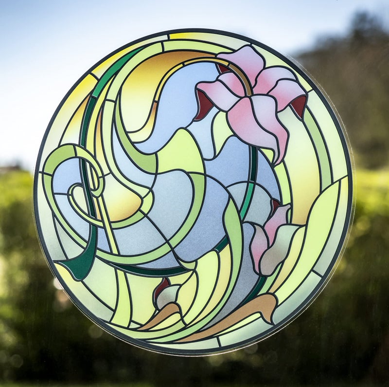Large Stained Glass Effect Window Sticker  Beautiful Decorative Stained Glass Lily Flower Suncatcher to fix to Windows