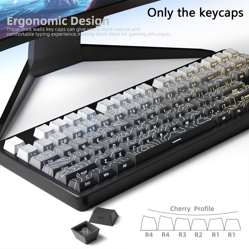 133 مفتاح PBT مجموعة أغطية المفاتيح Midnight، ملف تعريف OEM، طباعة جانبية، أغطية مفاتيح بإضاءة خلفية، متوافقة مع لوحات المفاتيح الميكانيكية MX للاستخدام في الألعاب والمكاتب. - Image 3