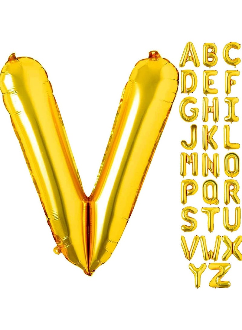 جولد إيدج بالونات هيليوم من رقائق معدنية على شكل حرف V ذهبي عملاق مقاس 32 بوصة، بالون مايلر كبير واحد، مستلزمات تزيين حفلات أعياد الميلاد وحفلات استقبال المولود (ذهبي على شكل حرف V) - Image 1