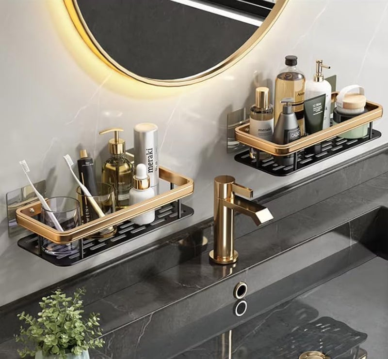 DD RETAILS Multipurpose Wall Mounted Golden Bathroom Shelf || Space Saving Self Adhesive Aluminum Storage Rack || Shower Caddy Shelves for Bathroom and Kitchen (Pack of 1) (Shelf Rack) - Image 3