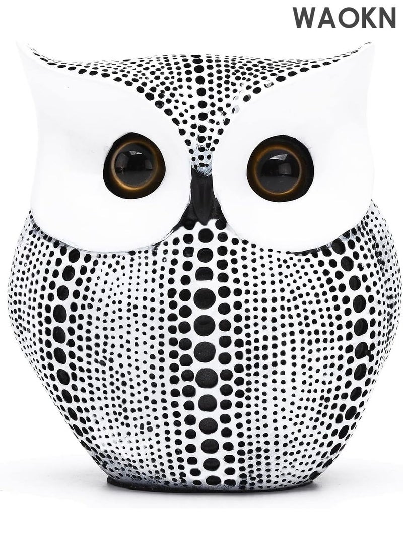 دبليو أيه أو كي أن تمثال بومة عصري - تمثال حيواني مصنوع يدويًا من الراتنج لديكور المنزل والمكتب - منحوتة زخرفية أنيقة للمكتب ورف الكتب وحامل التلفزيون - فكرة هدية فريدة لهواة الجمع (ارتفاع 14 سم/5.5 بوصة، أبيض) - Image 1