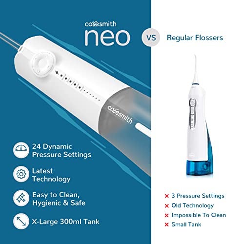 Caresmith Neo Cordless Oral Flosser | 24 Pressure Settings with 5 Modes & 6 Intensities |300 ml Large Detachable Water Tank | Power Flosser for teeth | IPX7 Waterproof | 2 Jet Tips Provided (Green) - Image 3
