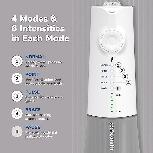 Caresmith Neo Cordless Oral Flosser | 24 Pressure Settings with 5 Modes & 6 Intensities |300 ml Large Detachable Water Tank | Power Flosser for teeth | IPX7 Waterproof | 2 Jet Tips Provided (Green) - Image 2