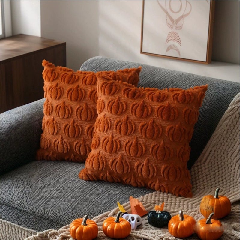 Caramel Pumpkin Solid Halloween Cushion Cover Set, Double-Sided Quilted Pillow Case for Sofa