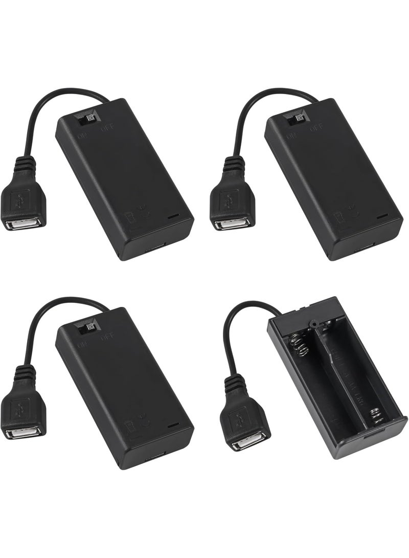 SOLARAE USB Female Socket, 4 Pcs 2 AA Battery Holder, with Leads, 4 AA Battery Holder with Wires - Image 1