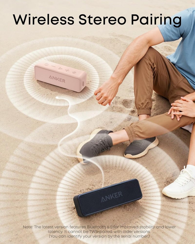 أنكر مكبر صوت بلوتوث محمول Anker Soundcore 2 مع صوت ستيريو بقوة 12 واط، BassUp، مقاوم للماء IPX7، تشغيل لمدة 24 ساعة، إقران ستيريو لاسلكي، مكبر صوت للمنزل، الأماكن الخارجية، السفر - Image 5