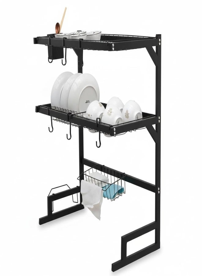 PERDANT 2-Layer Dish Drainer Kitchen Rack Compact Kitchen Counter Drainer with Hooks Multi-Purpose Kitchen Drainer with Drainboard & Cutting Board Holder (Pack of 1) - Image 1
